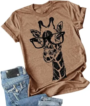 Auburet Womens Giraffe T Shirt Summer Funny Graphic Short Sleeve Crewneck Tees Casual Shirt Tops