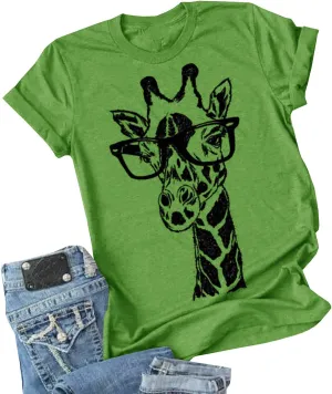 Auburet Womens Giraffe T Shirt Summer Funny Graphic Short Sleeve Crewneck Tees Casual Shirt Tops