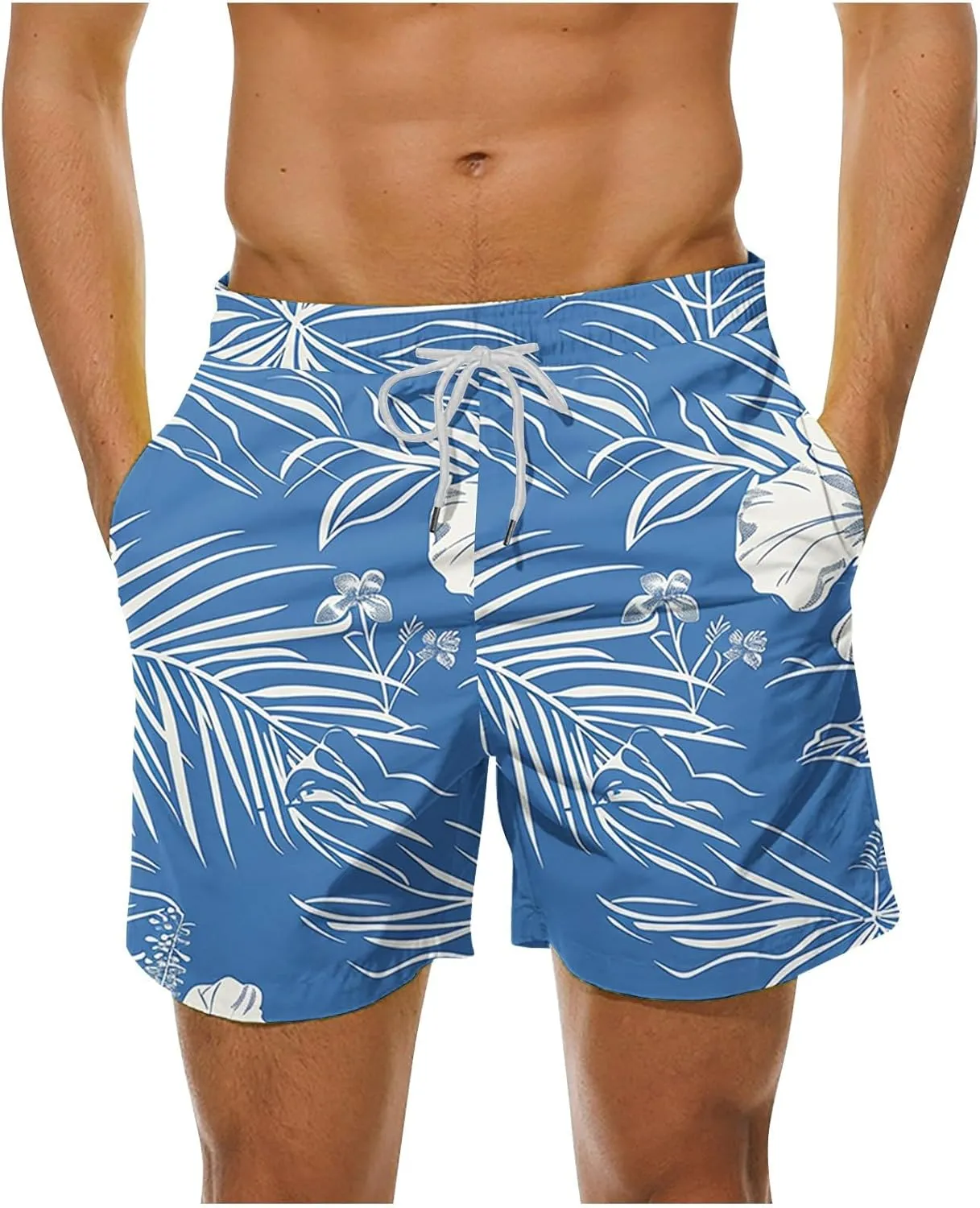 Aymnlox Beach Casual Shorts for Men Fashion Printed Summer Relaxed Fit Beach Shorts Drawstring Elastic Waist Swim Pants