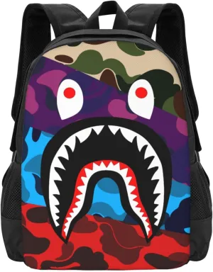 Backpack Shark Camo Backpack Travel laptop bag Stylish and durable both for men and women 17 inch (Shark Camo Backpack 2)