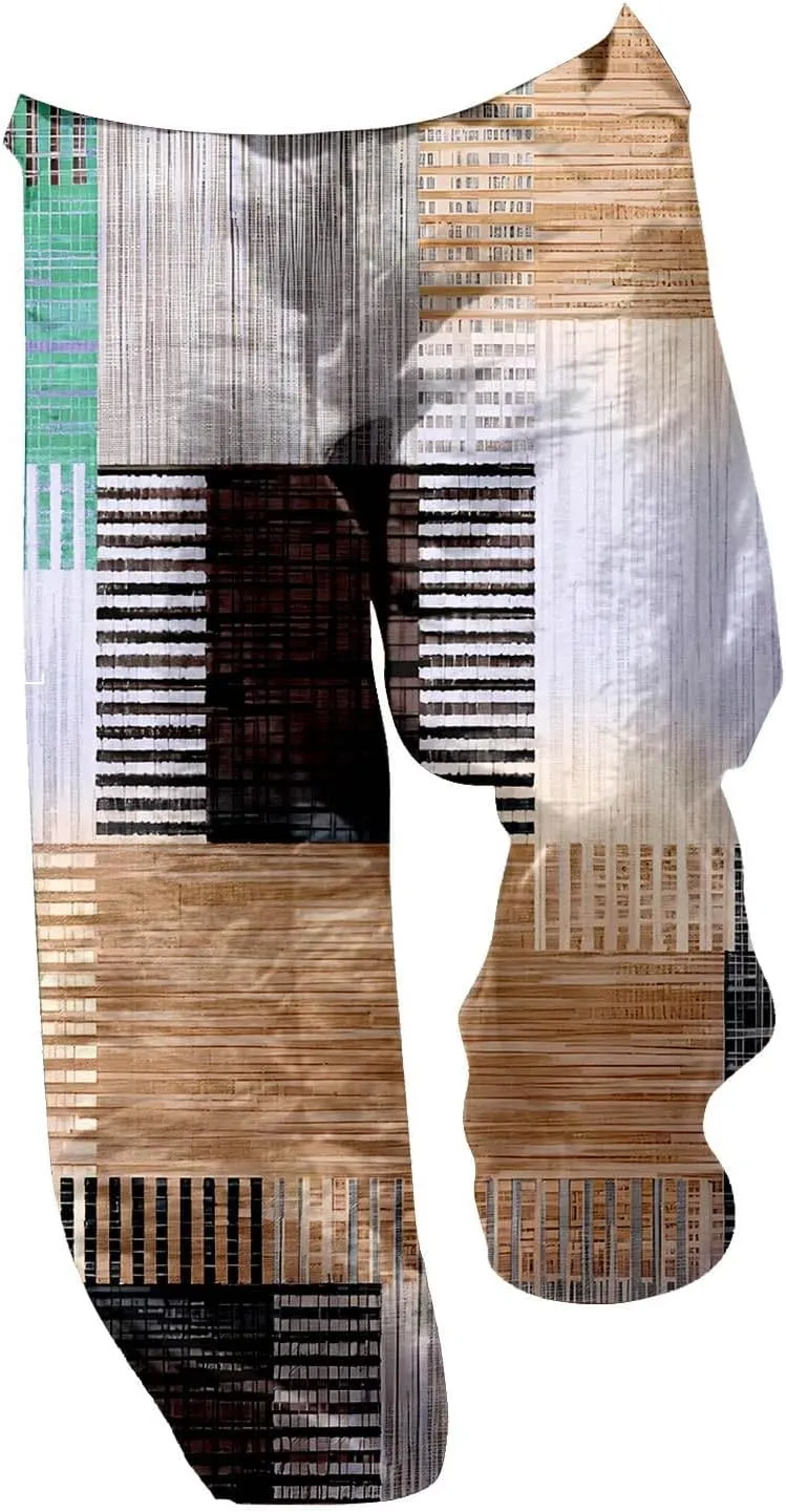 Baggy Harem Hippie Pants for Men Summer Linen Wide Leg Yoga Beach Pants Elastic Waist Casual Loose Hawaiian Trousers
