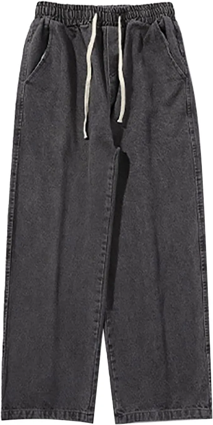 Baggy Jeans Men Elastic Waist Loose Fitted Vintage 90s Denim Pants Y2k Hip Hop Straight Leg Skater Jeans Streetwear