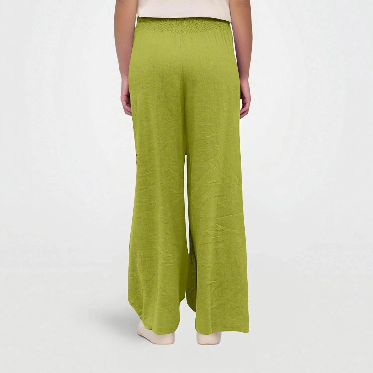 Baggy Linen Pants Women Summer High Waisted Wide Leg Palazzo Pants Smocked Pant Lounge Work Trousers with Pockets