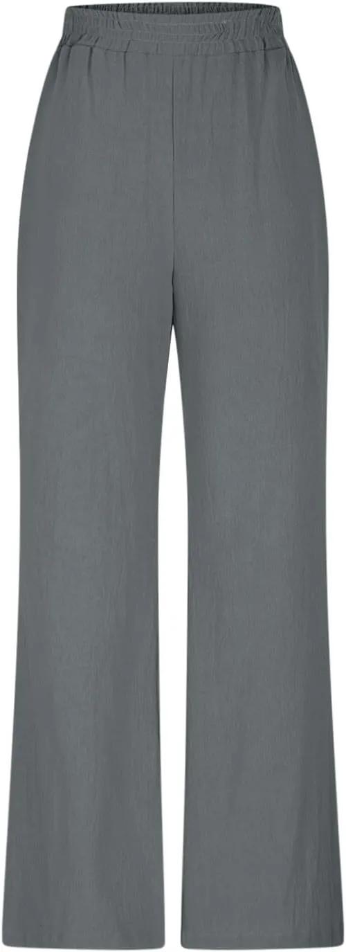 Baggy Pants for Women Boho Faux Cotton Linen Wide Leg Pants Summer 2025 Casual Elastic Waist Long Trousers with Pockets