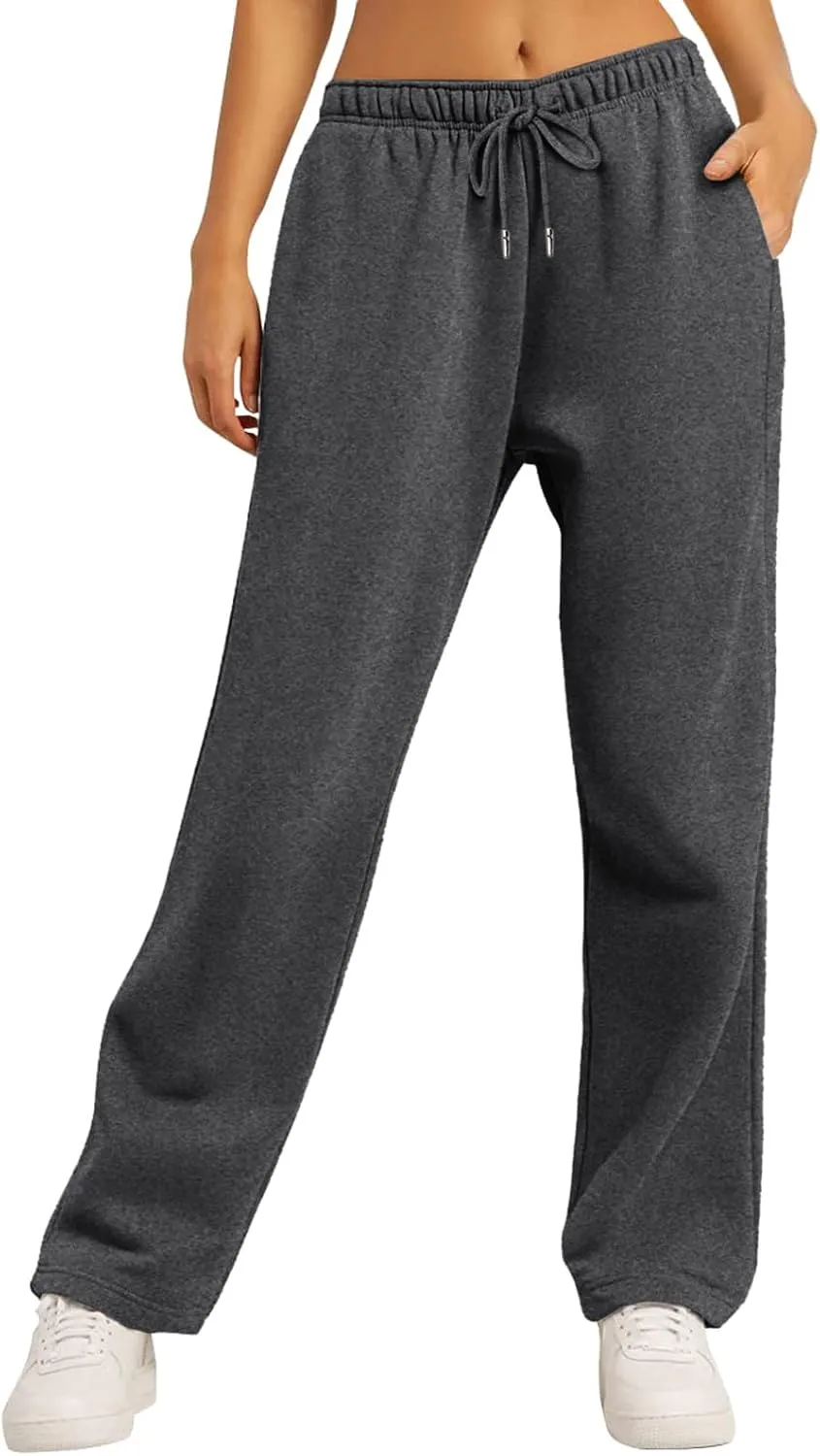 Baggy Sweatpants for Women Elastic High Waist Drawstring Straight Wide Leg Lounge Pants Open Bottom Athletic Joggers Trousers