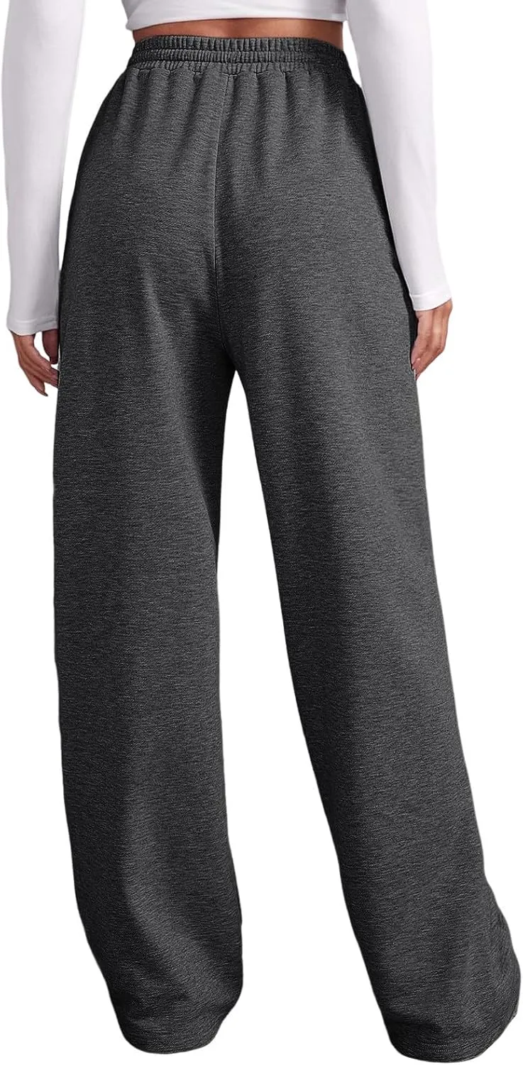 Baggy Sweatpants for Women Elastic High Waist Drawstring Straight Wide Leg Lounge Pants Open Bottom Athletic Joggers Trousers