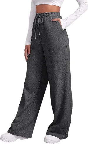 Baggy Sweatpants for Women Elastic High Waist Drawstring Straight Wide Leg Lounge Pants Open Bottom Athletic Joggers Trousers