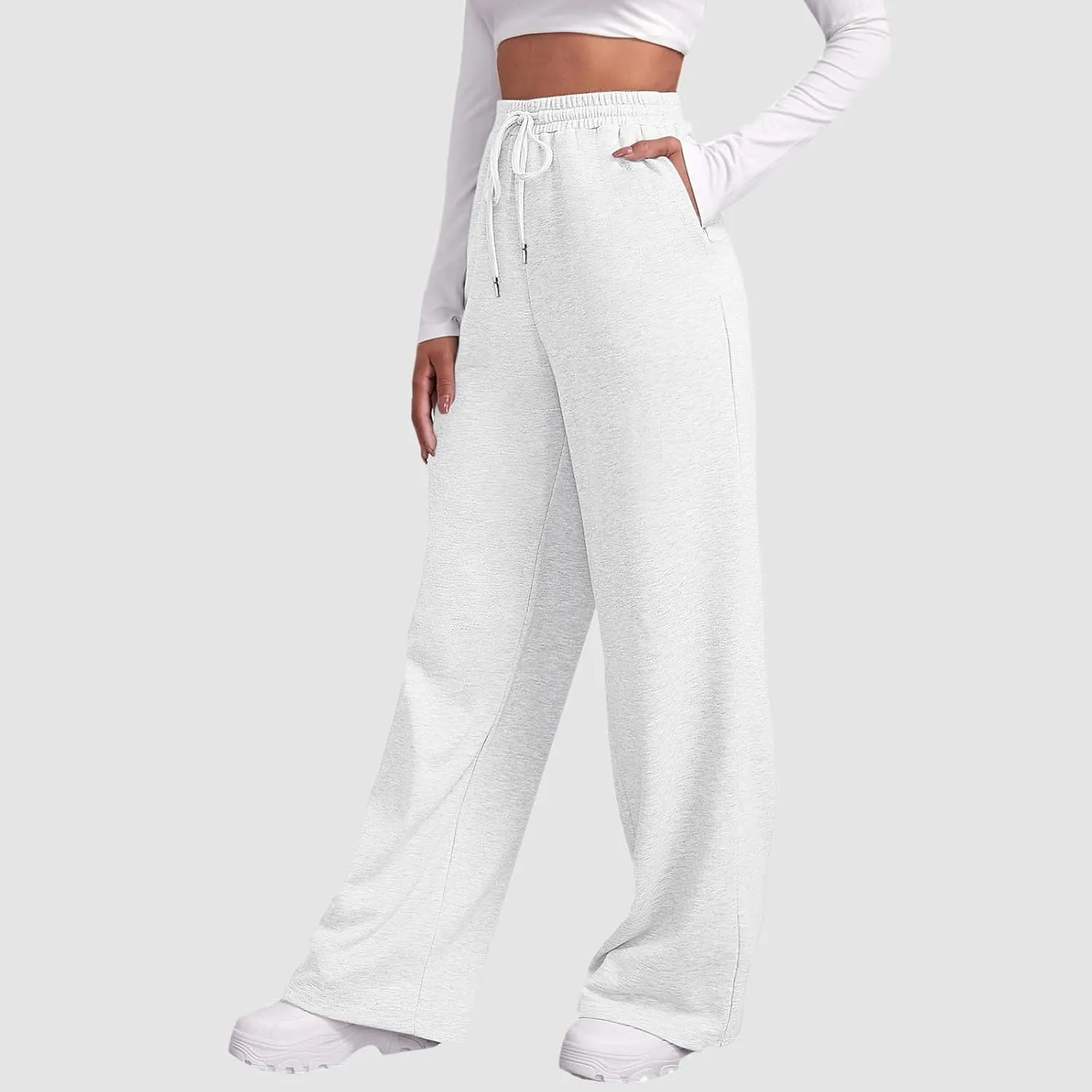 Baggy Sweatpants for Women Elastic High Waist Drawstring Straight Wide Leg Lounge Pants Open Bottom Athletic Joggers Trousers