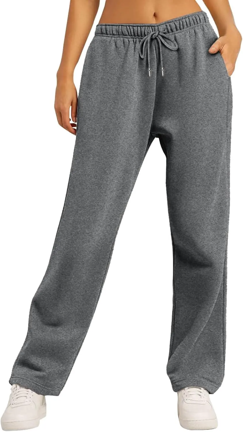 Baggy Wide Leg Sweatpants for Women Fleece Joggers with Pockets Comfy High Waist Lounge Pants Drawstring Sweat Pants