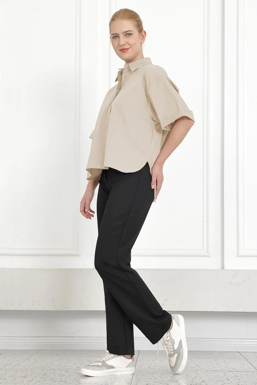 Balleay Art Womens Dress Pants Work High Waisted Straight Leg Trousers Business Office Casual Slacks