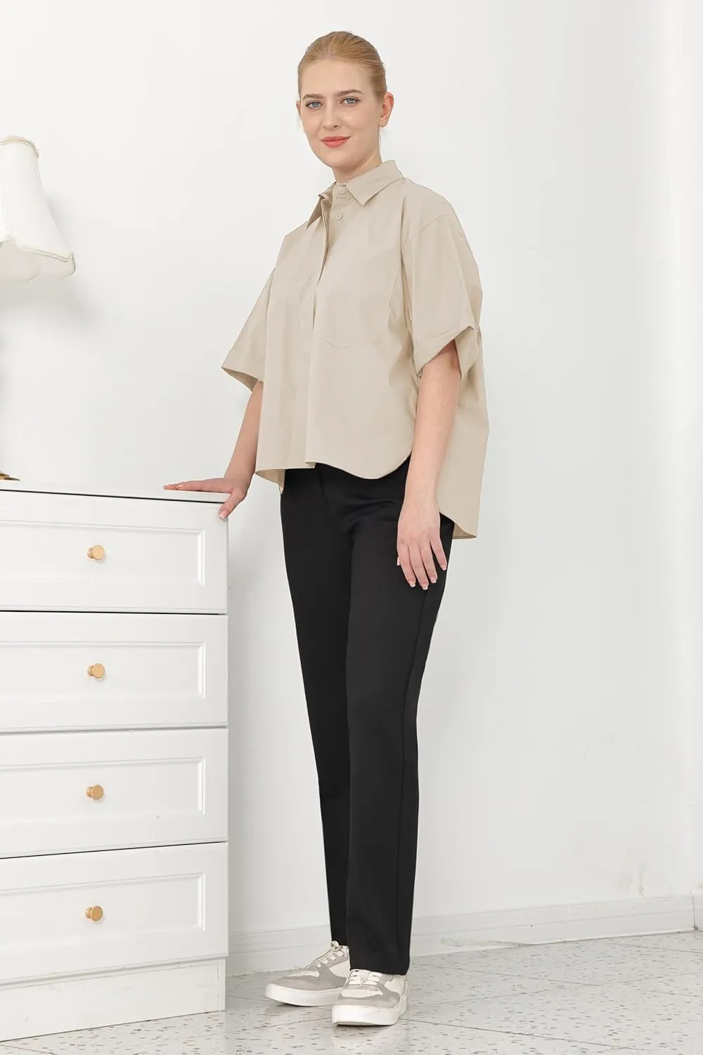 Balleay Art Womens Dress Pants Work High Waisted Straight Leg Trousers Business Office Casual Slacks