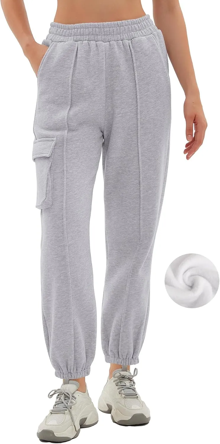Beaully Women's Casual Fleece Lined Sweatpants Cinch Bottom Athletic Joggers Pants Pocketed Cargo Sweatpants