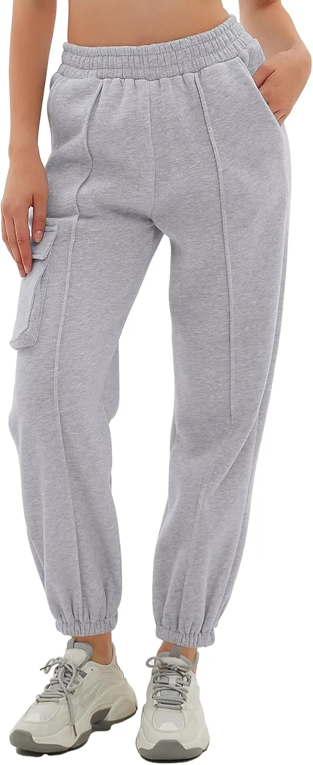 Beaully Women's Casual Fleece Lined Sweatpants Cinch Bottom Athletic Joggers Pants Pocketed Cargo Sweatpants