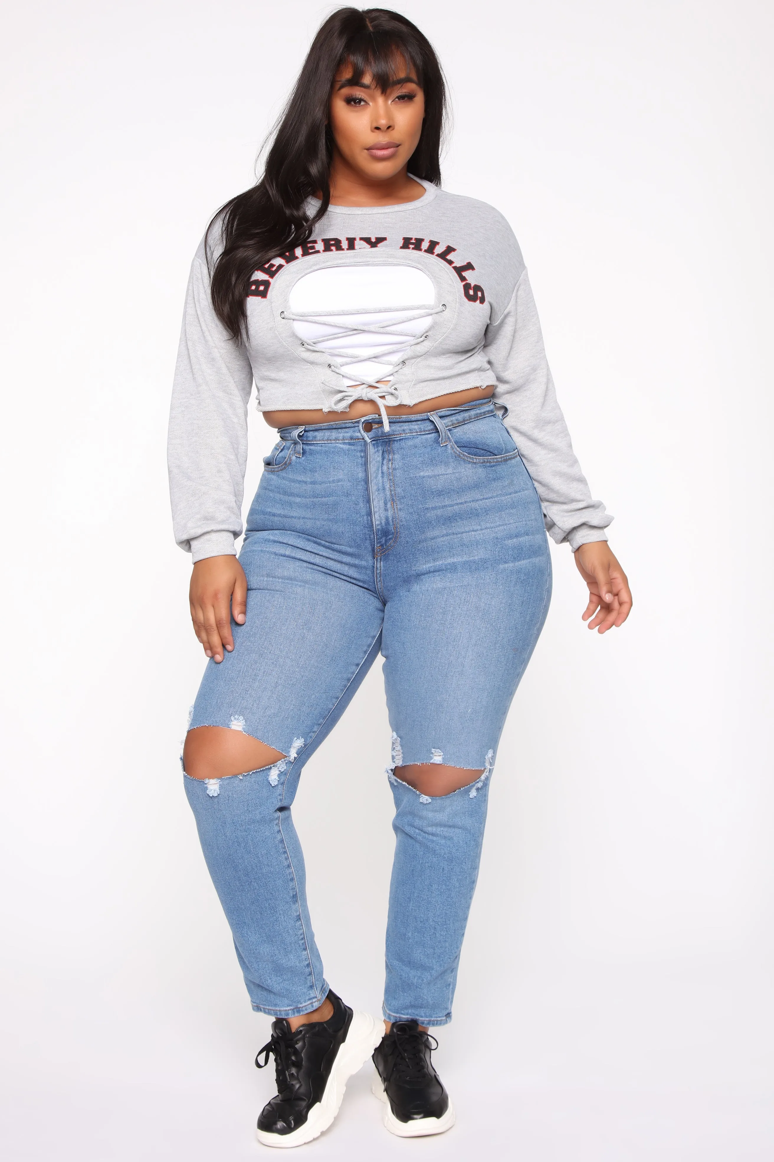Beverly Hills Cropped Sweatshirt - Heather Grey