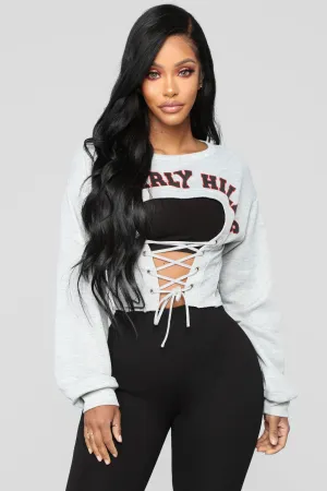 Beverly Hills Cropped Sweatshirt - Heather Grey