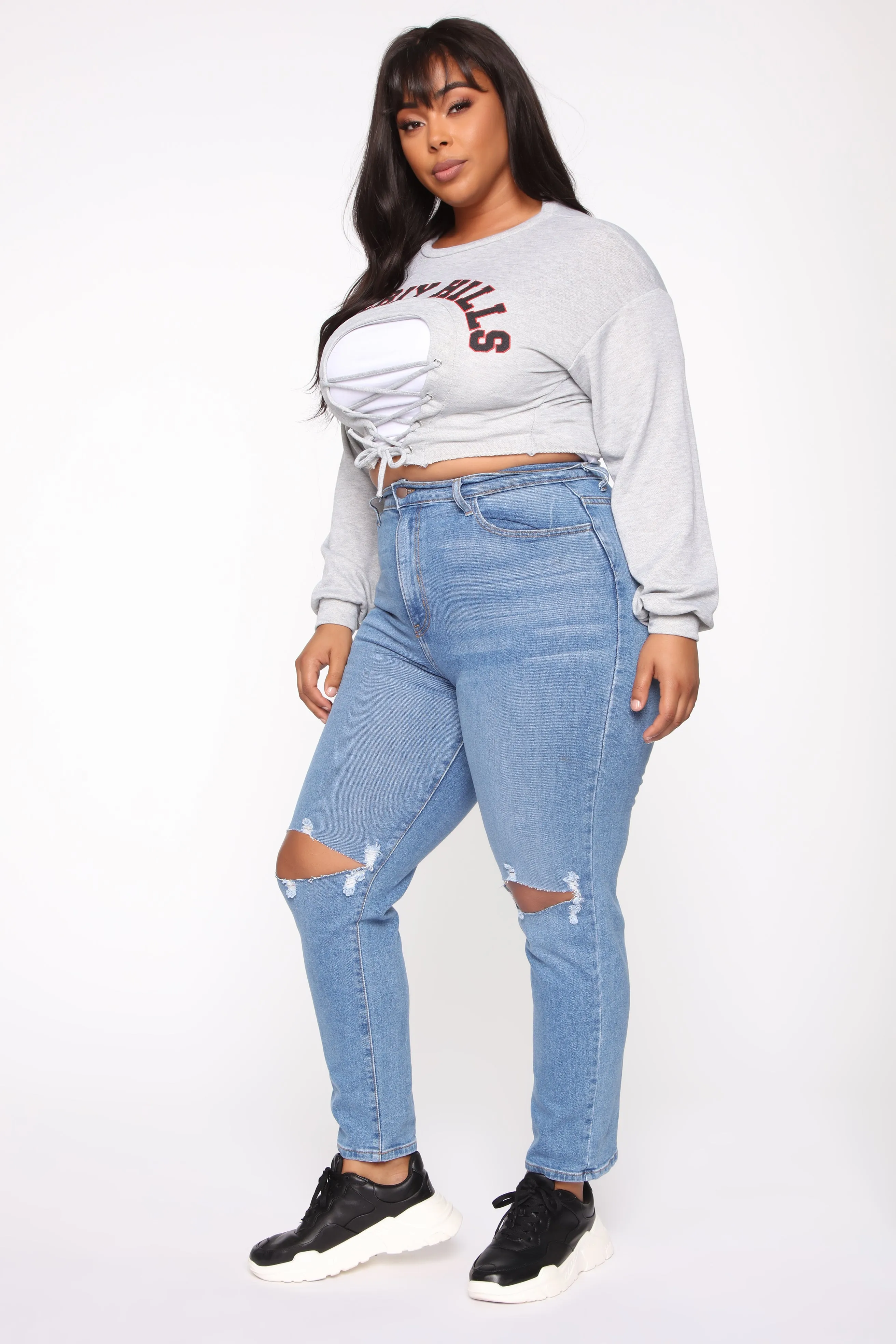 Beverly Hills Cropped Sweatshirt - Heather Grey