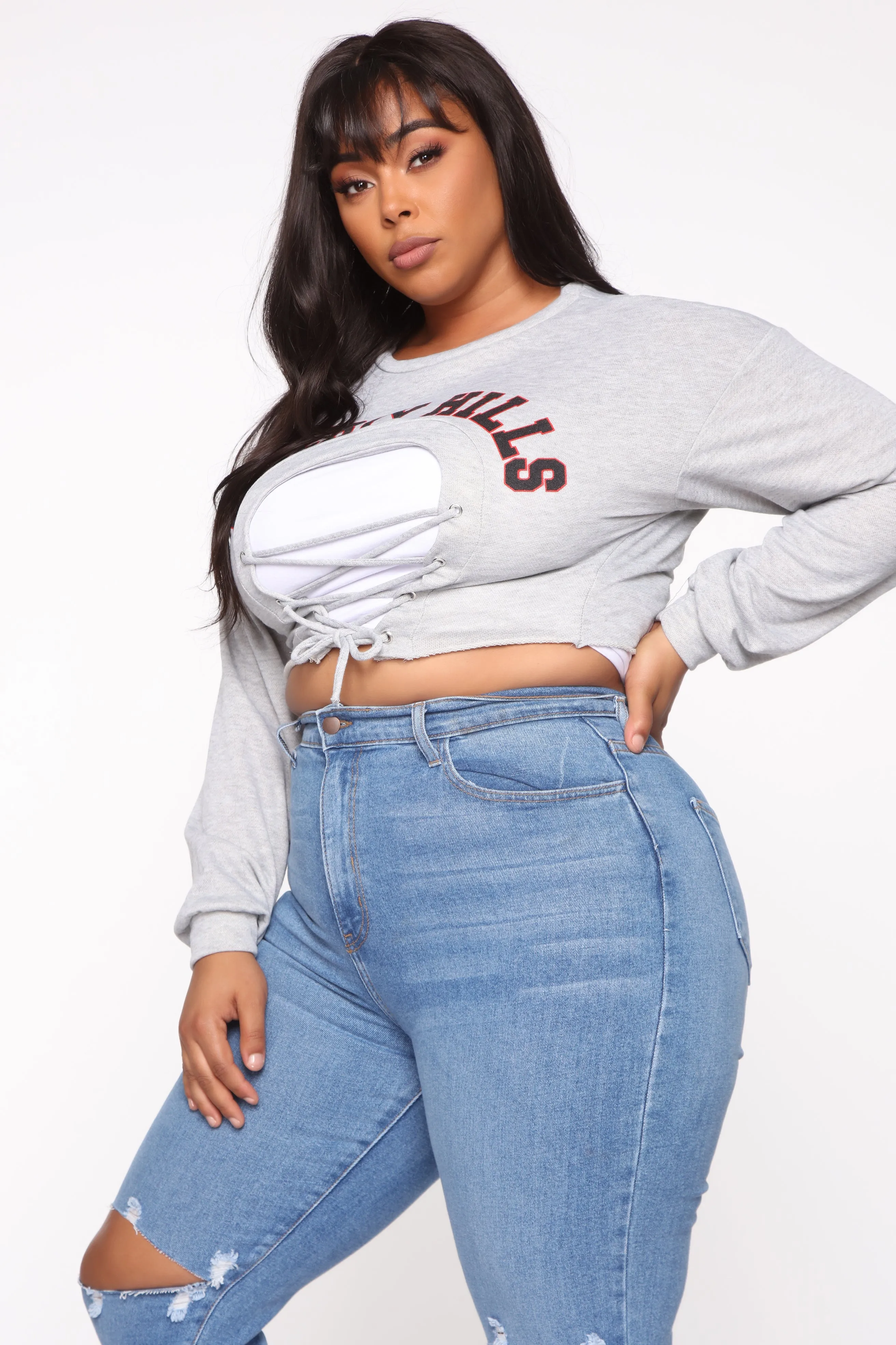 Beverly Hills Cropped Sweatshirt - Heather Grey