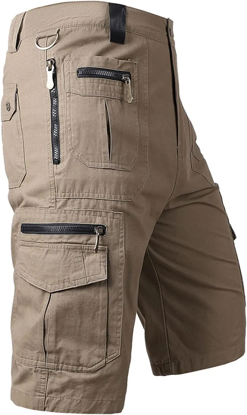 Big and Tall Cargo Shorts for Men Relaxed Fit Buckle Zipper Summer Casual 5" Inseam Linen Shorts Multi Pockets