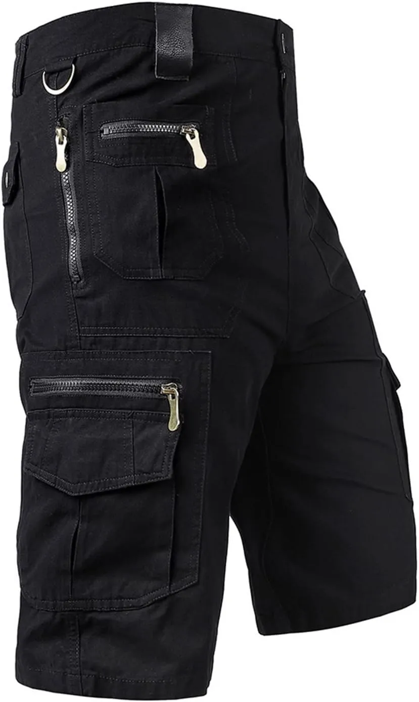 Big and Tall Cargo Shorts for Men Relaxed Fit Buckle Zipper Summer Casual 5" Inseam Linen Shorts Multi Pockets