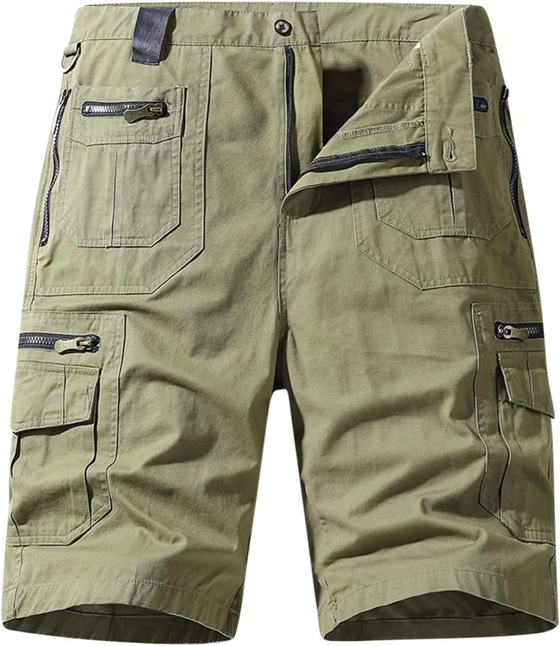 Big and Tall Cargo Shorts for Men Relaxed Fit Buckle Zipper Summer Casual 5" Inseam Linen Shorts Multi Pockets