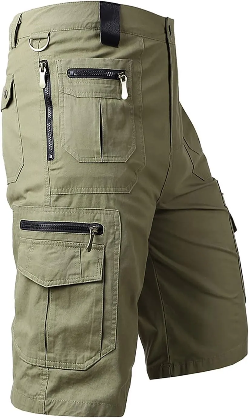 Big and Tall Cargo Shorts for Men Relaxed Fit Buckle Zipper Summer Casual 5" Inseam Linen Shorts Multi Pockets