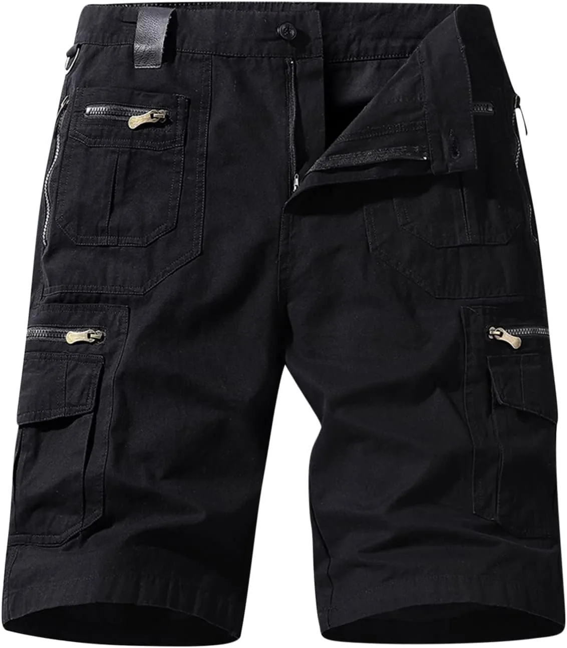 Big and Tall Cargo Shorts for Men Relaxed Fit Buckle Zipper Summer Casual 5" Inseam Linen Shorts Multi Pockets
