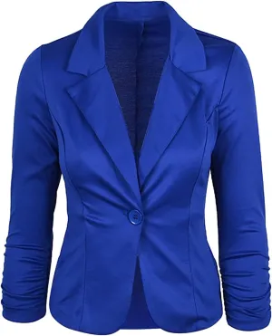 Blazer Jacket for Women Ladies' Solid Color Slim Fit One Button Middle Sleeve Leisure Suit Jacket Down Jacket Coat