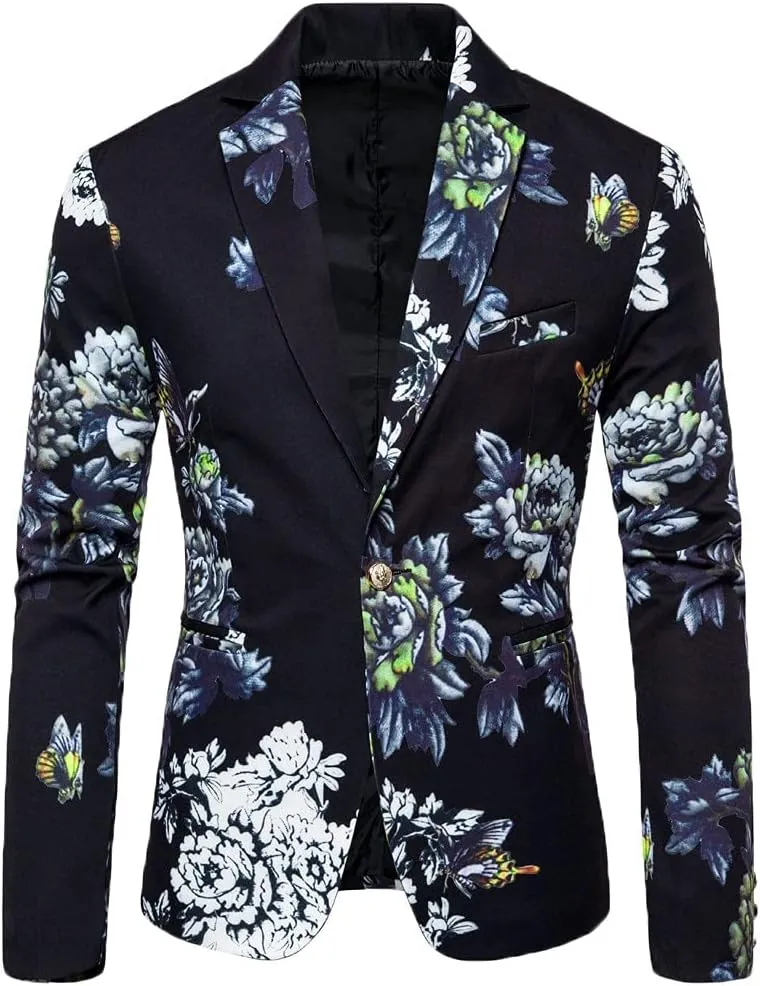 Blazers for Men Suit Casual Single-breasted Buckle Men's Fashion Lapels Jacket Printed Men's Coats Tuxedo Jacket