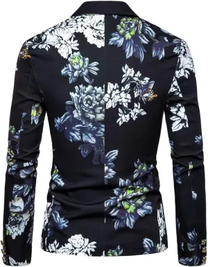 Blazers for Men Suit Casual Single-breasted Buckle Men's Fashion Lapels Jacket Printed Men's Coats Tuxedo Jacket