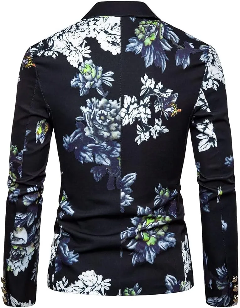 Blazers for Men Suit Casual Single-breasted Buckle Men's Fashion Lapels Jacket Printed Men's Coats Tuxedo Jacket