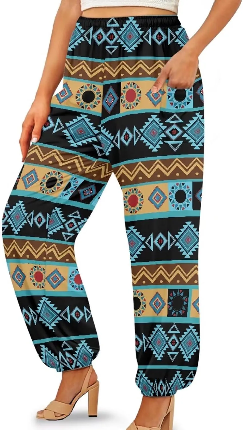 Boho Pants for Women Trendy Harem Pants with Pockets High Waist Yoga Pants Soft Athletic Pants Casual Activewear