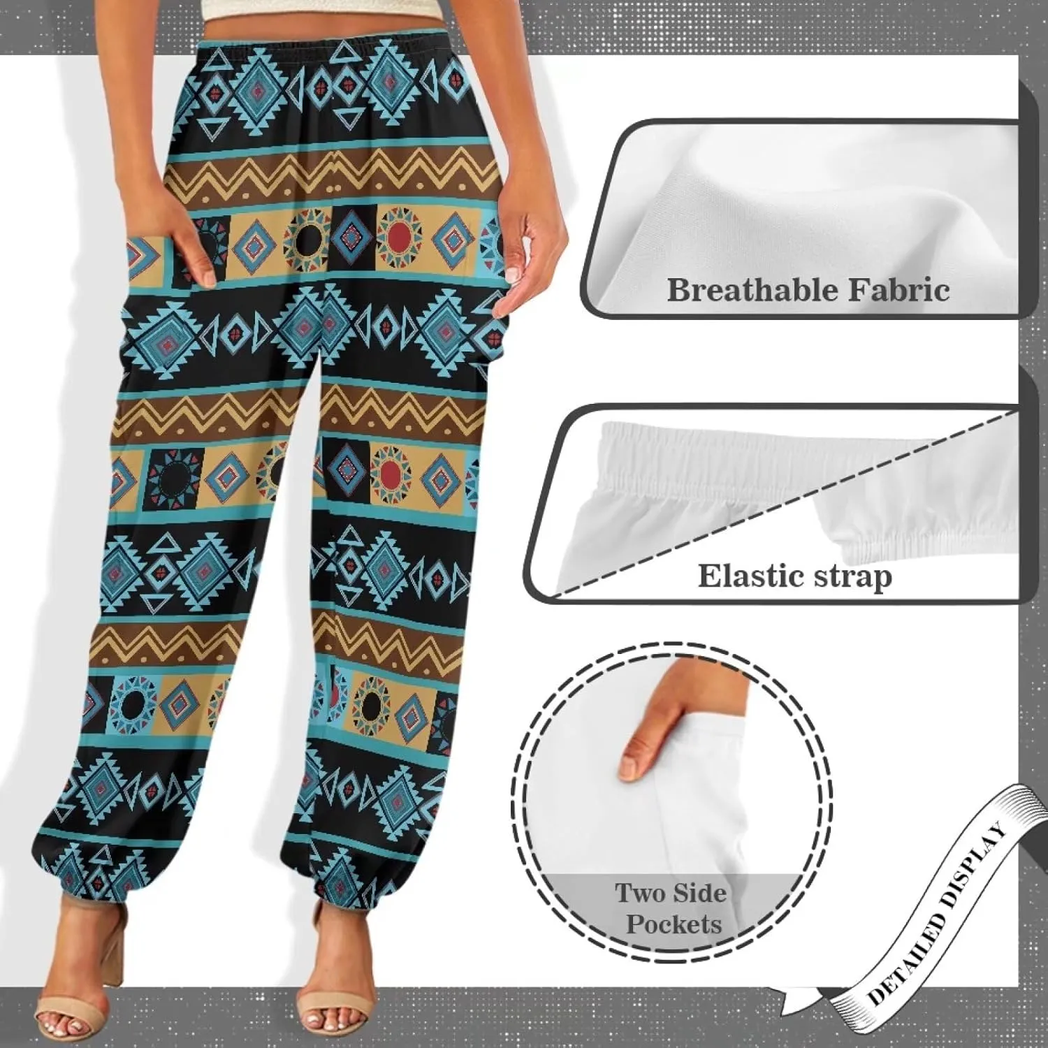 Boho Pants for Women Trendy Harem Pants with Pockets High Waist Yoga Pants Soft Athletic Pants Casual Activewear