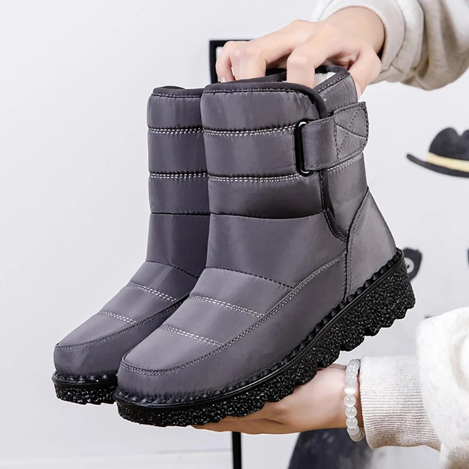 Botas De Invierno Para Mujer Elegantes Con Tacon Botas Invierno Para Mujer White Snow Boots for Women Fuzzy Boots Womens Snow Shoes Waterproof of Today