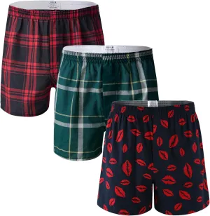 Boxers for Men Pack Woven Relaxed Fit Big Tartan Moisture Wicking Assorted Color Value Multipacks