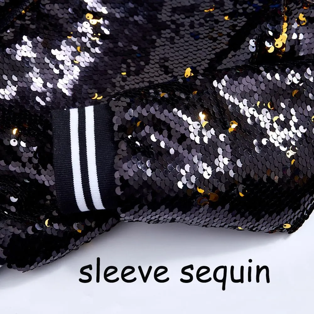 Boys Flip Sequin Jackets Striped Collar Bomber Varsity for Kids Glitter Birthday Coat Shiny Boy Clothes