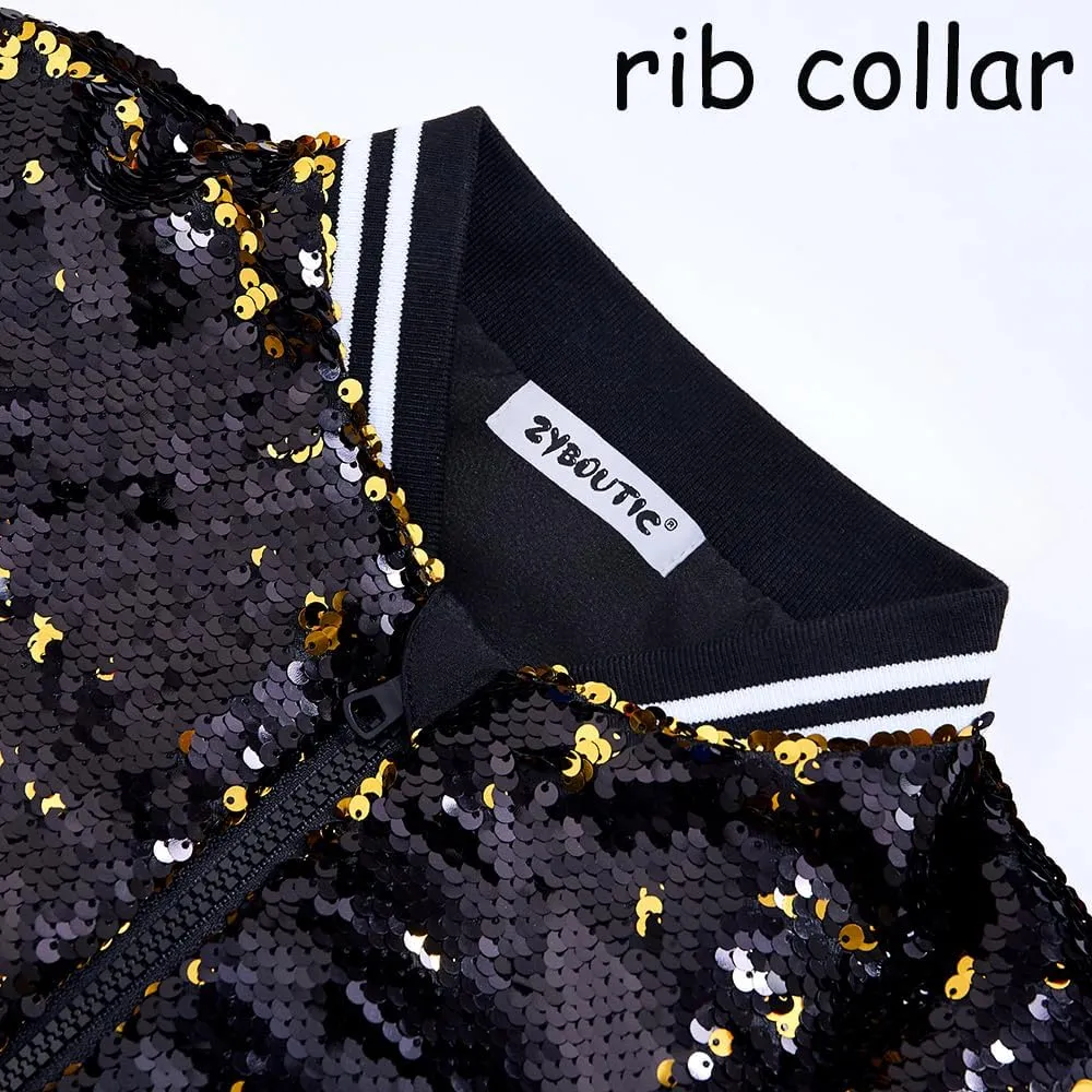 Boys Flip Sequin Jackets Striped Collar Bomber Varsity for Kids Glitter Birthday Coat Shiny Boy Clothes