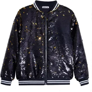 Boys Flip Sequin Jackets Striped Collar Bomber Varsity for Kids Glitter Birthday Coat Shiny Boy Clothes