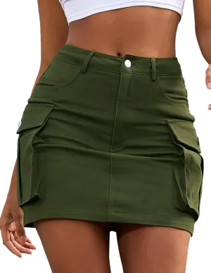 Bridesmay Mini Cargo Skirt for Women with Pockets Stretchy High Waisted Bodycon Y2k Skirts