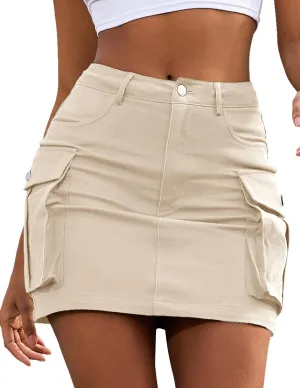 Bridesmay Mini Cargo Skirt for Women with Pockets Stretchy High Waisted Bodycon Y2k Skirts