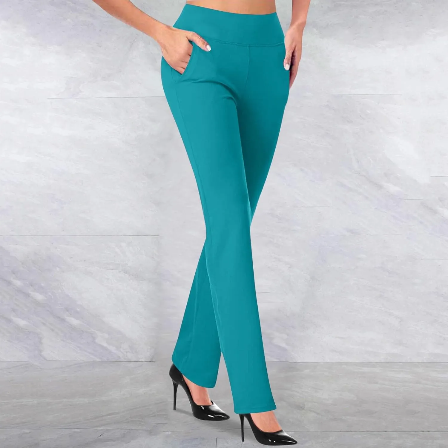 Business Casual Pants for Women, 4 Way Stretch Bootleg Yoga Pants Workout Slacks, High Waisted Business Work Pants