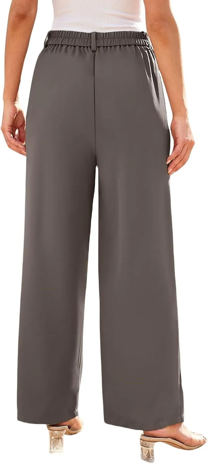 Business Work Pant for Women Fashion Dressy Wide Leg Pants Button Down High Waisted Pant Office Trousers with Pockets