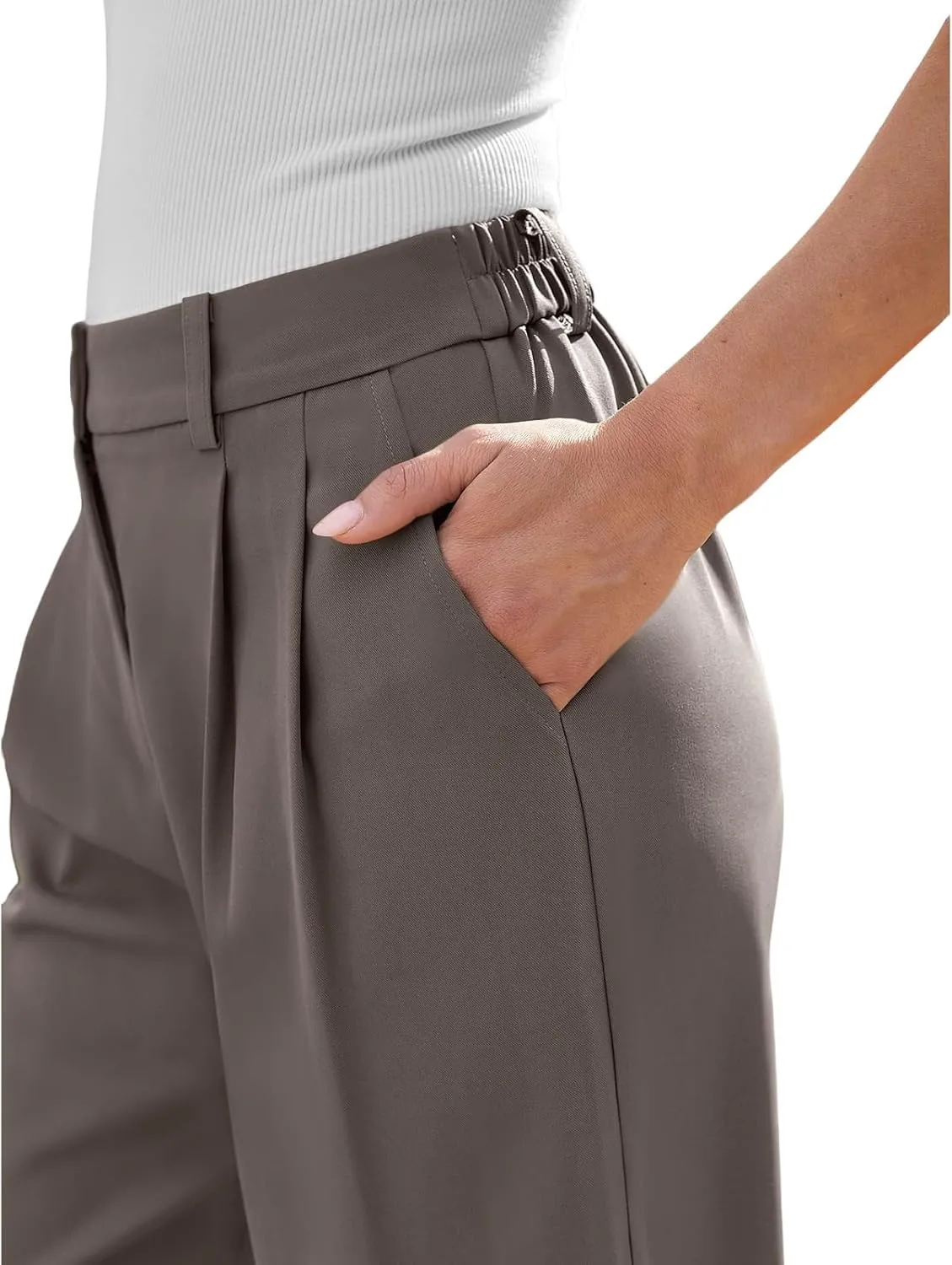 Business Work Pant for Women Fashion Dressy Wide Leg Pants Button Down High Waisted Pant Office Trousers with Pockets