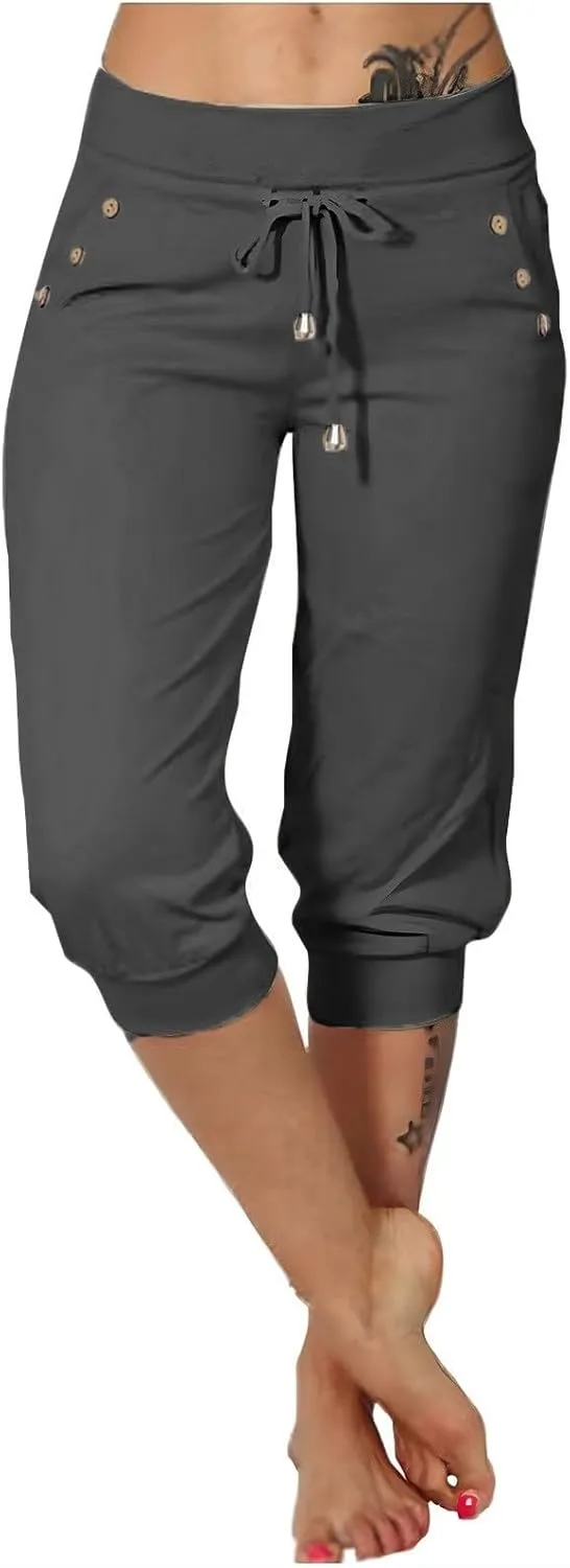 Capri Pant for Women Slim Athletic Pants Joggers Stretch Drawstring Waist Lightweight Casual Hiking Pant with Pockets