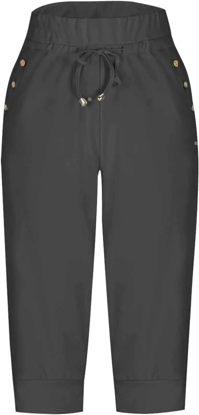 Capri Pant for Women Slim Athletic Pants Joggers Stretch Drawstring Waist Lightweight Casual Hiking Pant with Pockets