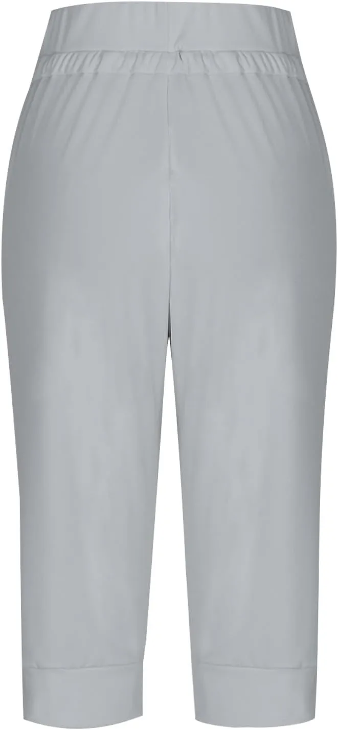 Capri Pants for Women Casual Home Athletic Cropped Pants Elastic Belt Waist Drawstring Joggers Trousers with Pockets