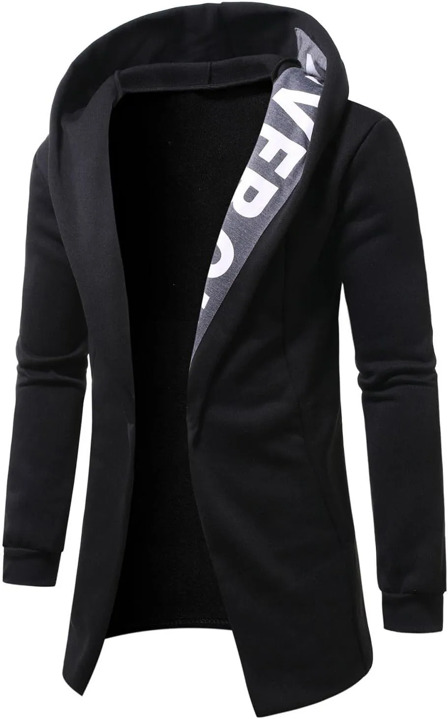 Cardigan Jacket for Men Trendy Letter Print Mid-Length Trench Coat Casual Hooded Long Sleeve Comfy Warm Coat Outfits