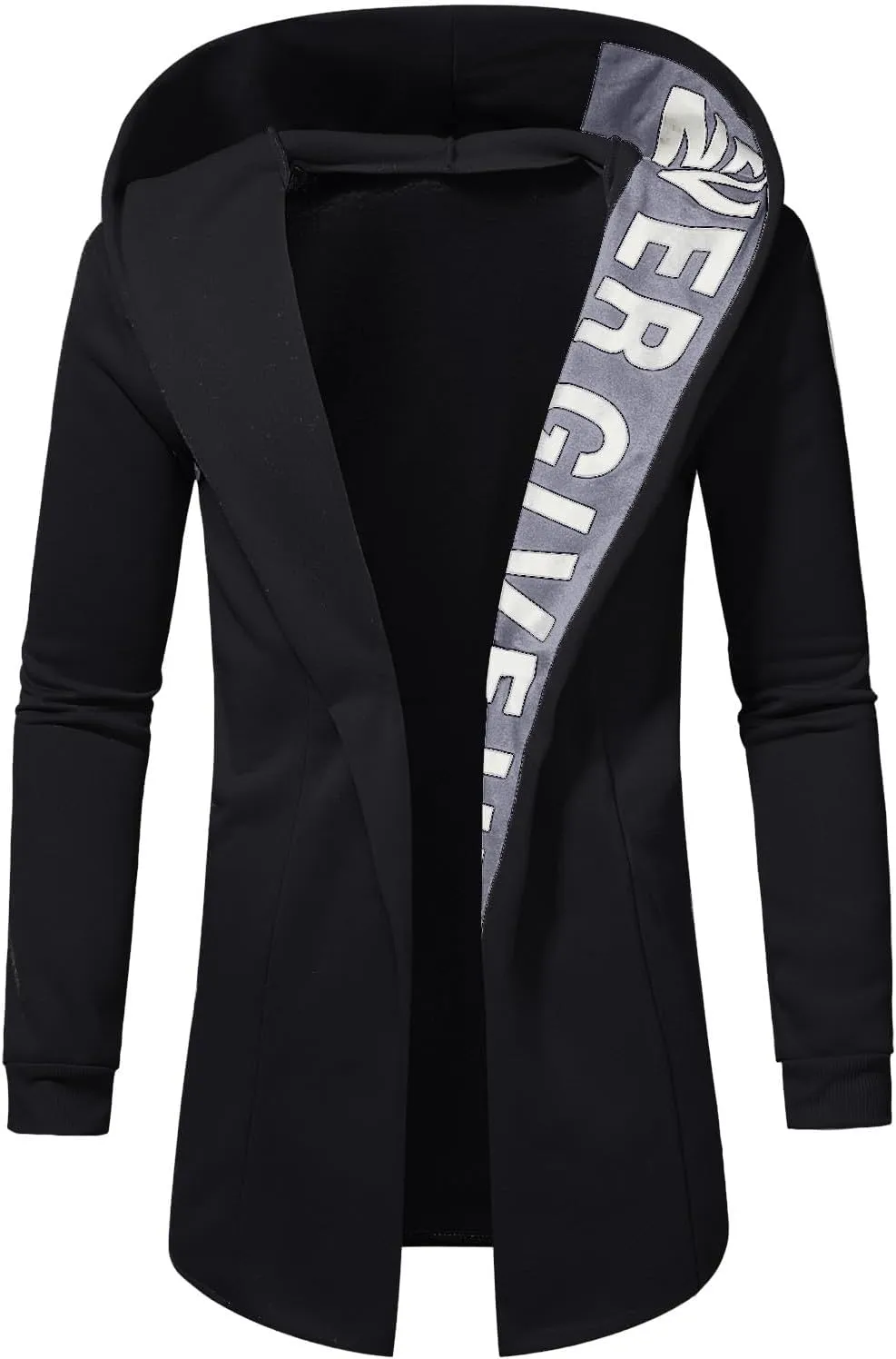 Cardigan Jacket for Men Trendy Letter Print Mid-Length Trench Coat Casual Hooded Long Sleeve Comfy Warm Coat Outfits