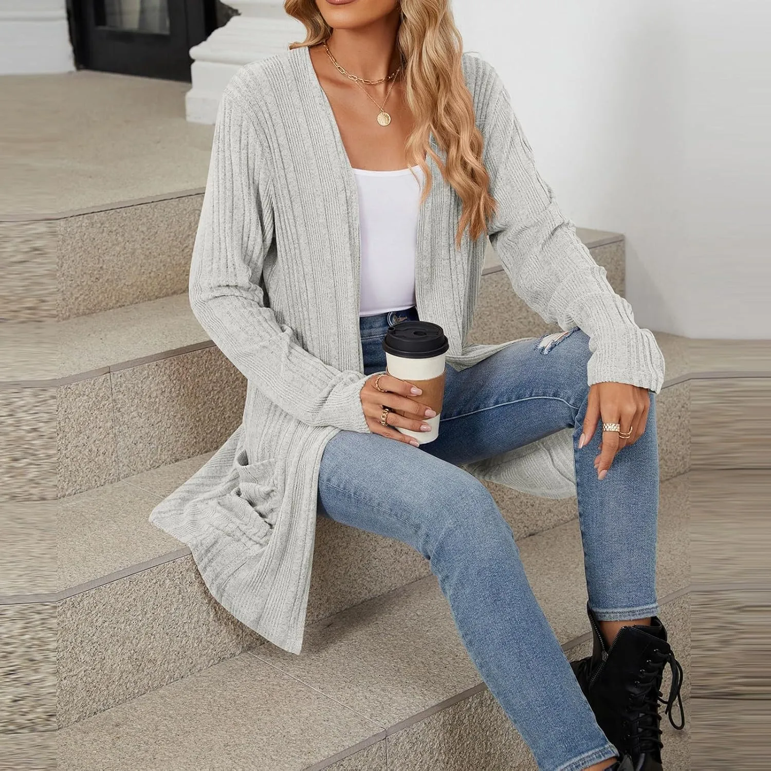 Cardigan Sweaters for Women 2024 Fall Open Front Knit Cardigan Breathable Soft Drape Duster Lightweight Ladies Coat