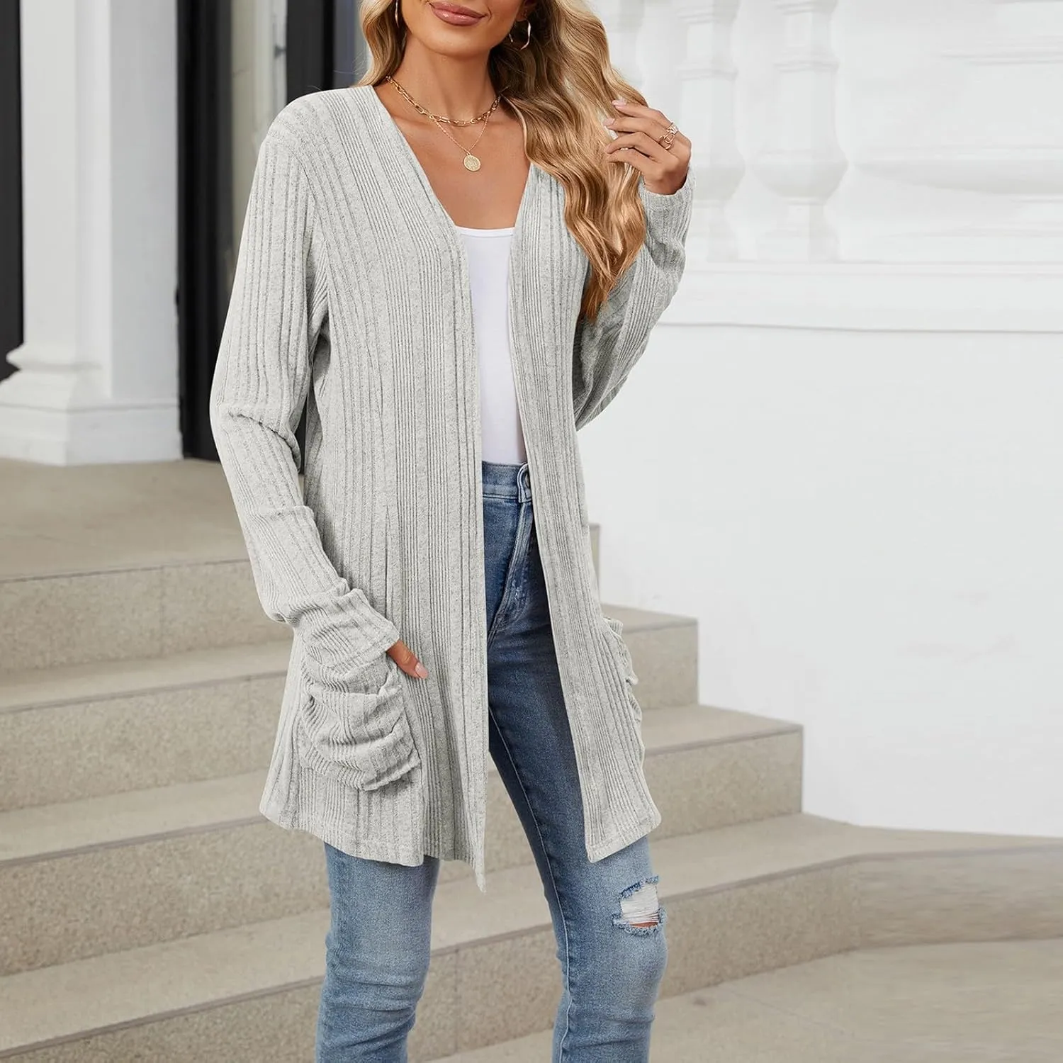 Cardigan Sweaters for Women 2024 Fall Open Front Knit Cardigan Breathable Soft Drape Duster Lightweight Ladies Coat