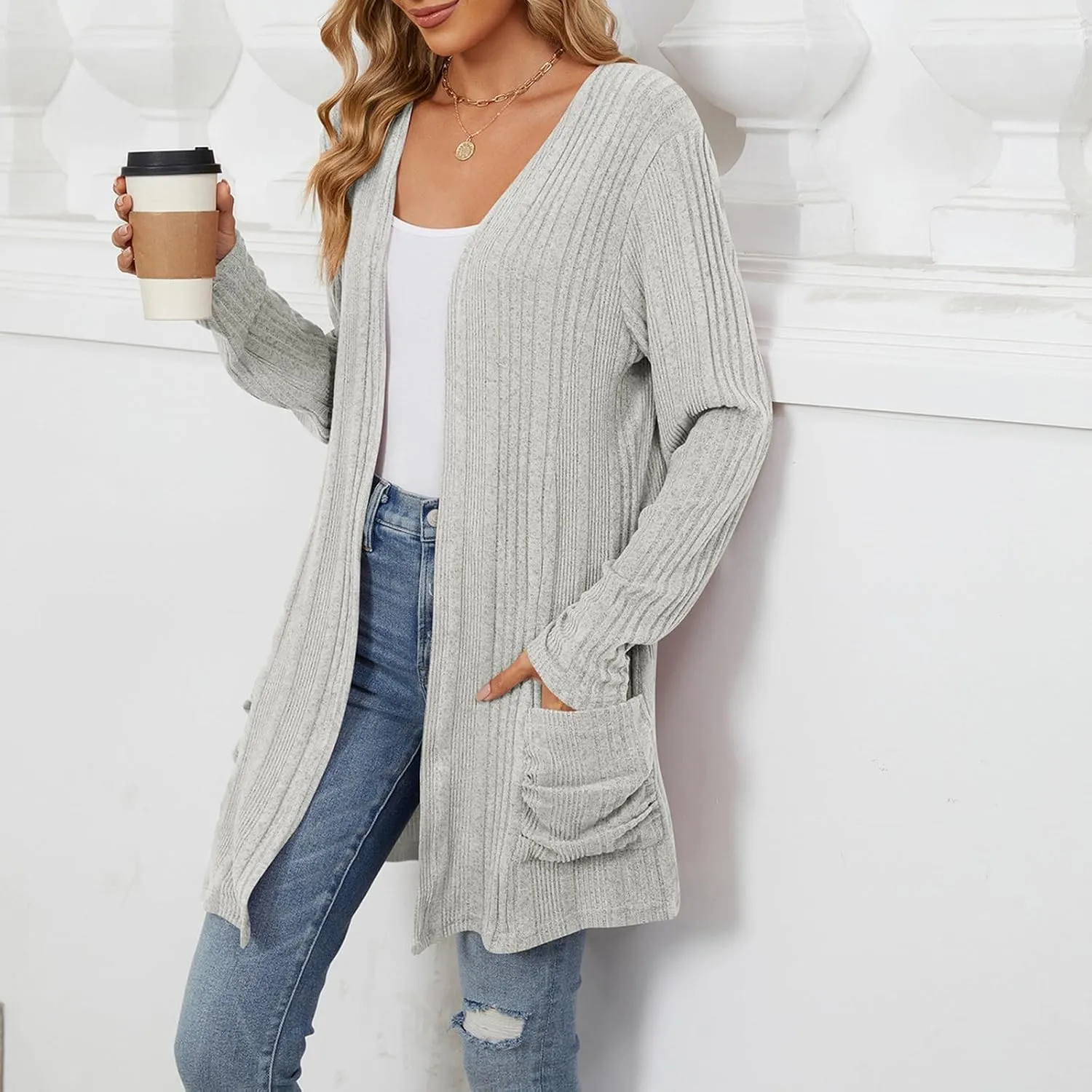 Cardigan Sweaters for Women 2024 Fall Open Front Knit Cardigan Breathable Soft Drape Duster Lightweight Ladies Coat